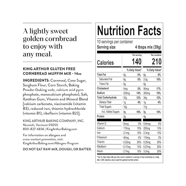 KING ARTHUR FLOUR, CORNBREAD + MUFFIN MIX, GLUTEN FREE, 14 OUNCE (PACKAGING MAY VARY)