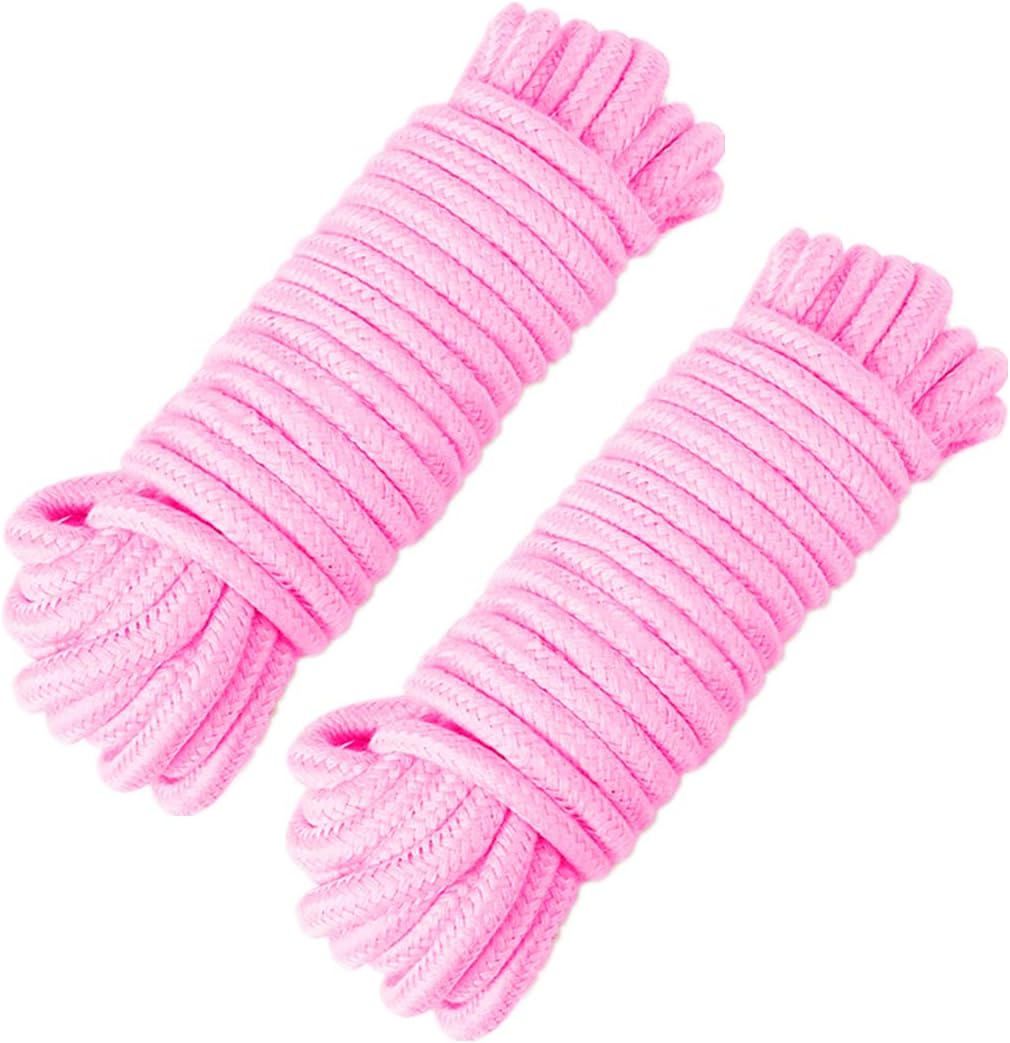 Soft Cotton Rope Cord, 2Pcs 10 M/32 Feet 8 MM All Purpose Durable Long Twisted Cotton Rope Craft Rope Thick Cotton Cord Twine Strong Braided Cord Rope(2 Pink
