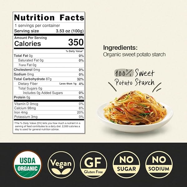 CHUNG JUNG ONE O’FOOD ORGANIC GLASS NOODLES 12 PACK, GLUTEN-FREE KOREAN SWEET POTATO NOODLES, VEGAN, NO SODIUM, NO SUGAR, RICE AND PASTA ALTERNATIVE