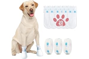 LAUHUW Disposable Dog Booties for Paw Protection - Waterproof, Adjustable Self-Adhesive Straps, 20 Count Dog Shoes for Indoor & Outdoor Use, Walking, Hiking, Pos (L（17.5-22.5KG）)