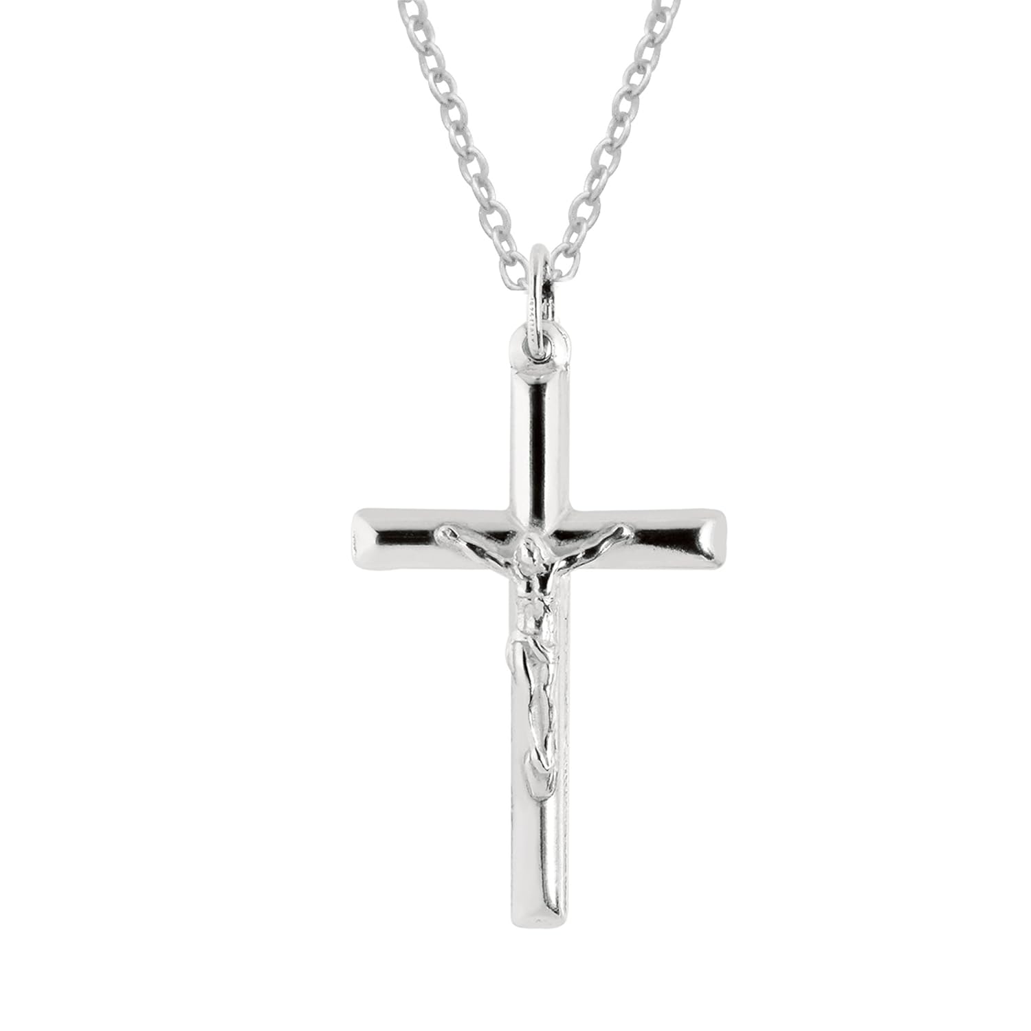 Sterling Silver Polished Italian Crucifix Cross Charm Pendant Necklace