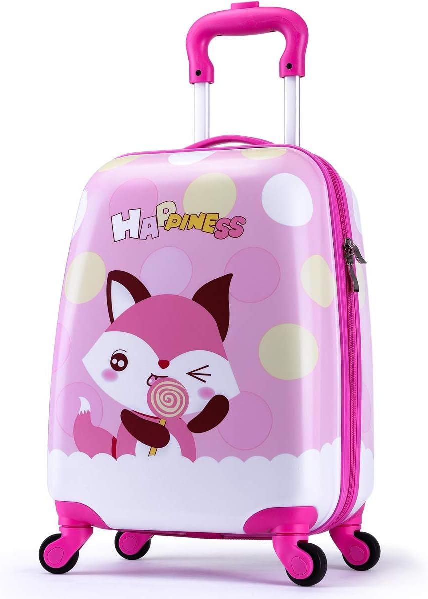 Girls Suitcase Hardshell Spinner Wheels - Kids Luggage 18 inch Carry On Fox Travel Trolley LeLeTian