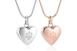 zeqingjw Pet Cremation Jewelry for Ashes Pendant Paw Print Pet Heart Urn Necklace Memorial Keepsake Jewelry for Pet/Dog's/Cat's Ashes
