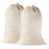 24x36 Cotton Laundry Bags Inch with Drawstring, Heavy Duty Travel Organizer for Hamper, Basket, Camp &ndash; Beige (2 Packs)