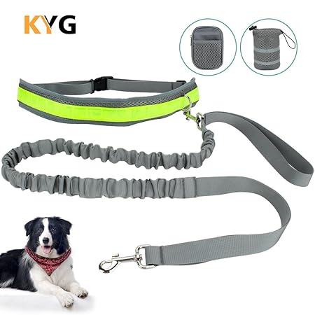 Joggingleine KYG Hundeleine Joggen mit reflektierendem Bauchgurt für Hunde elastisch 145- 180 CM Leine für Laufen Joggen Wand