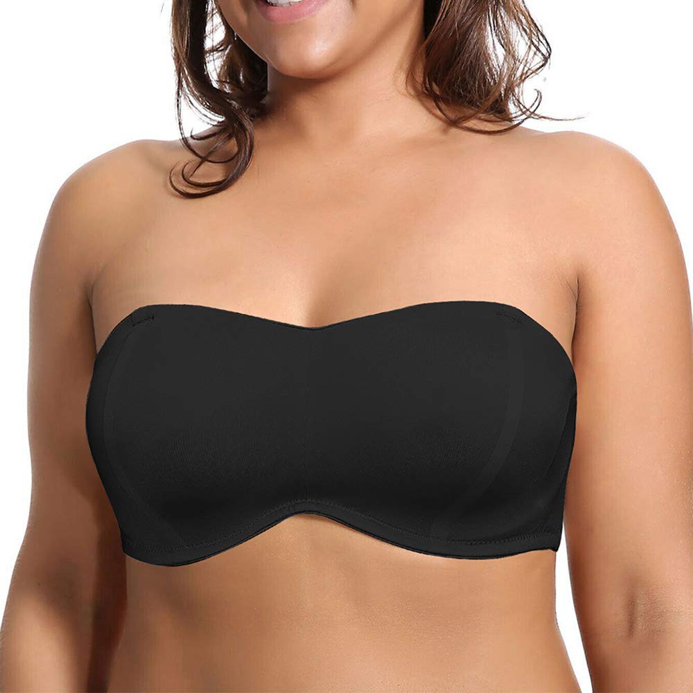 Photo 1 of DHX Women's Strapless Bandeau Bra with Clear Straps Multiway Removable Pads Plus Size Bras for Large Bust Black, 40D
