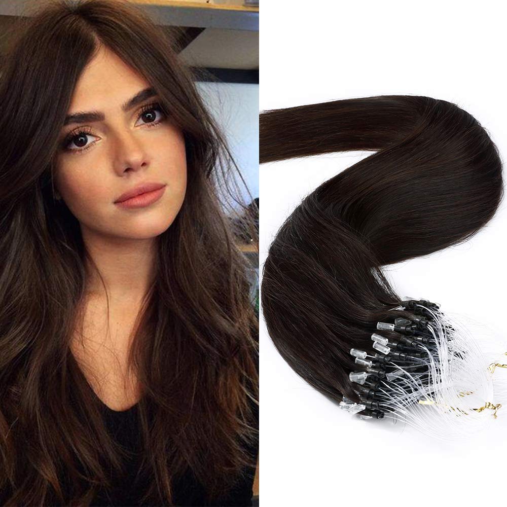 16 inches Micro Loop Hair 1g/s 50s/pack Straight Human Hair Extensions Easy Loop 100% Real Remy Hair Micro Ring Hair Extensions -#02 Dark Brown