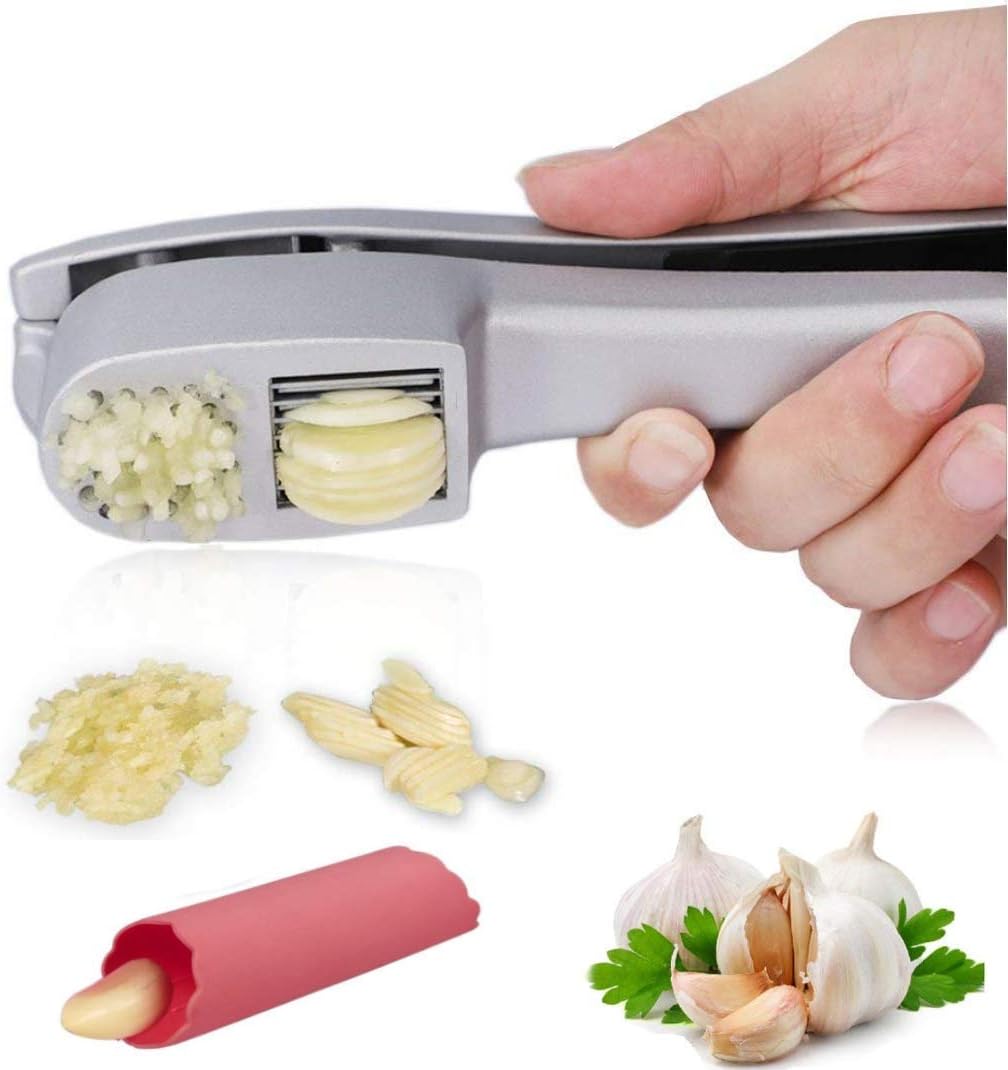 MGreen 0 Slicer Mincer Crusher with Silicone Roller Peeler. Garlic Press, Grinding Kitchen Cooking Tool, sliver