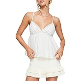 Women Y2K Camisole Sleeveless Spaghetti Straps V Neck Summer Sweet Babydoll Tank Tops Streetwear Cami Tops