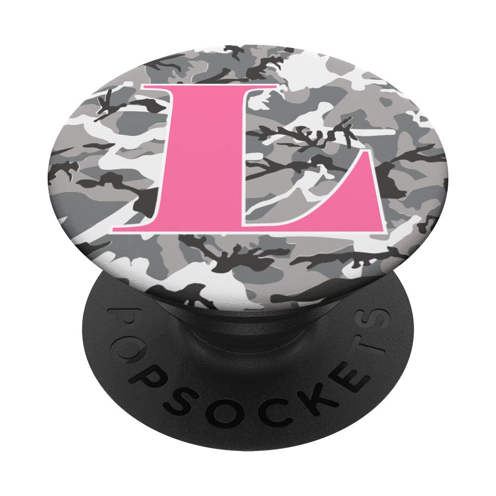 Winter Camo with Pink Letter L Initial PopSockets PopGrip: Swappable Grip for Phones & Tablets