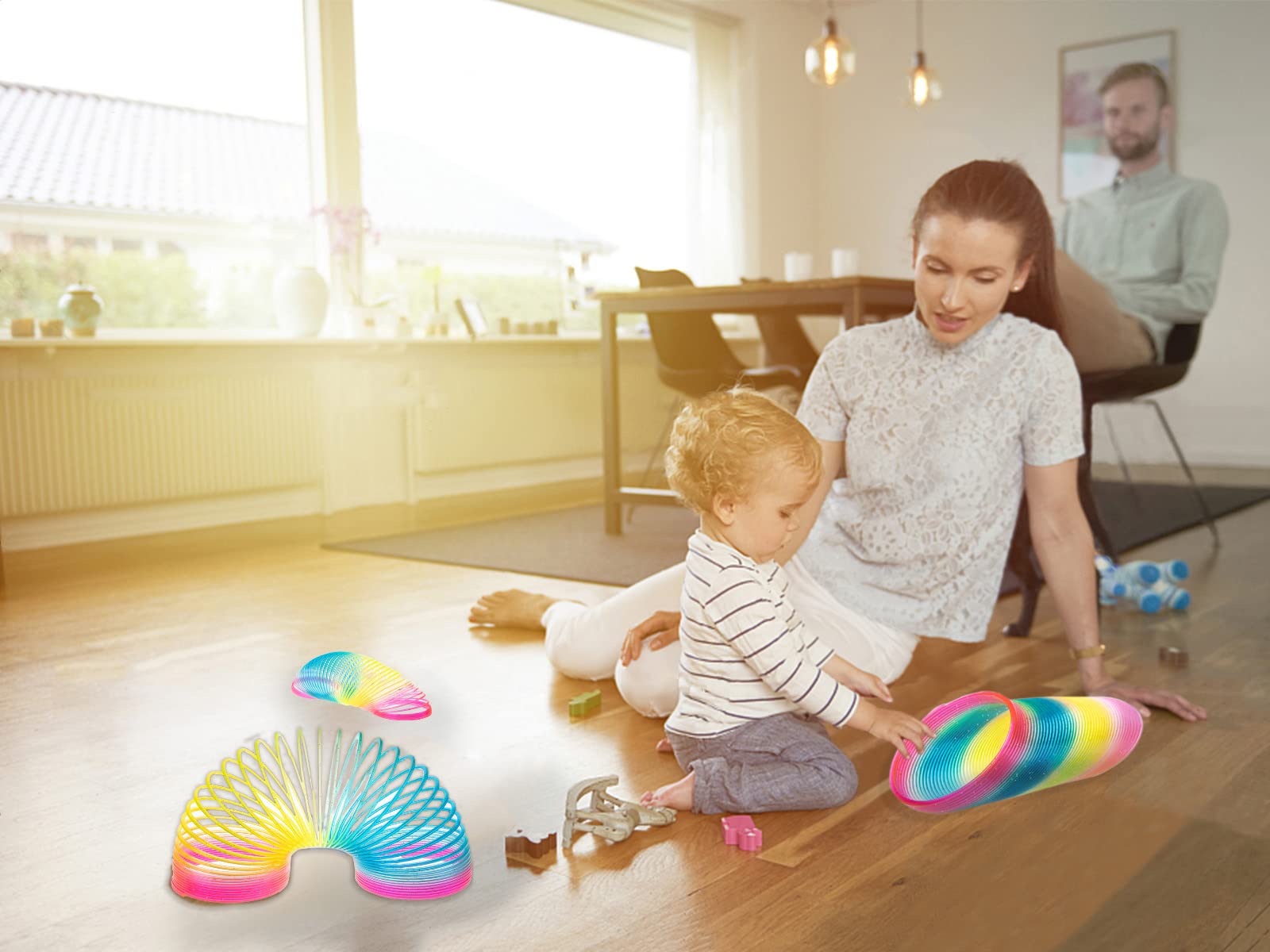 Giant Rainbow Coil Spring Toy in Box,Classic Novelty Plastic Magic Spring Toy for Party Favors Gifts, Stress Relief, Great for Small Party Favor for Kids(10.7CMx10.7CM)