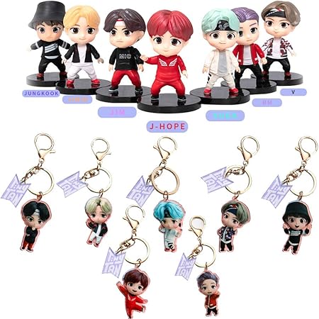 Amazon Com Kpop Bangtan Boys Height 2 5 Tiny Tan Cartoon Stand Figure Board Model With 1 Keychain Jimin Jin Suga J Hope Jung Kook Fans Collectio Tiny Tan 1 7pcs Arts Crafts Sewing