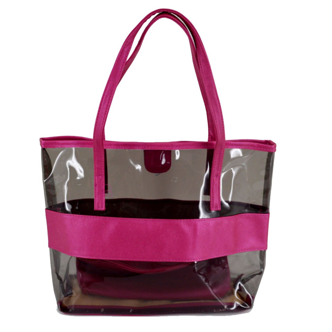 LA HAUTE Women Girls Summer Transparent Jelly Beach Tote Bags Colorful Stripe PVC Waterproof Swimming Shoulder Bags with Insert Small Purse