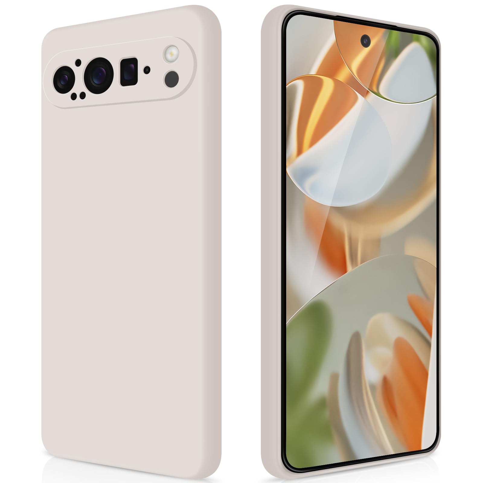 GiiYoon Case Compatible with Google Pixel 9 Pro, Silky-Soft Touch Full-Body Protective Phone Silicone Case, Shockproof Cover with Microfiber Lining, off white