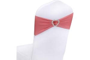 WYFMYD Coral Red Chair Sashes 50 Pack Coral Red Sashes for Chairs Universal Stretch Chair Covers Band with Buckle Slider Chair Ties Bows for Wedding Banquet Party Decorations