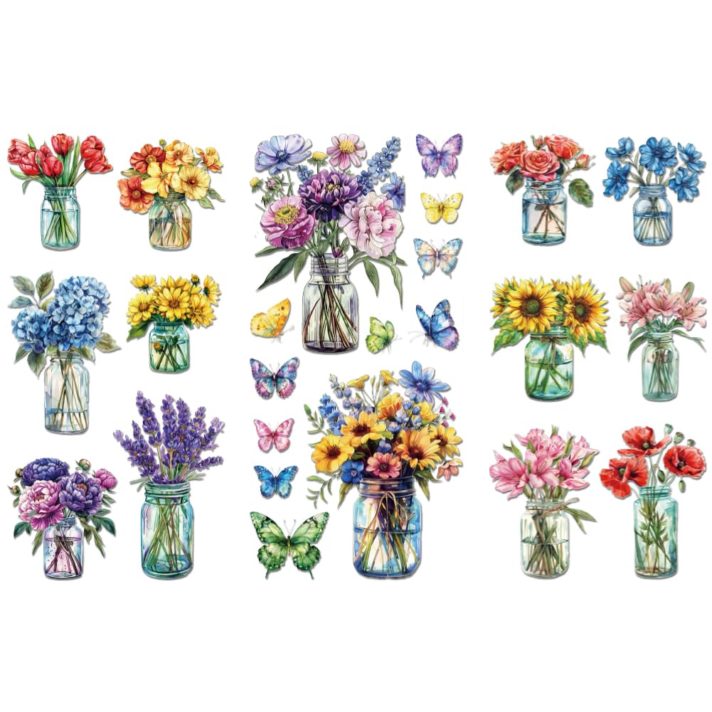 Peacoblue Blue Rub on Transfers for Crafts 3Pcs Vase Plant 15cmx30cm, UV DTF Waterproof Washing Machine Furniture Transfer for Chest of Drawer Dresser Glass Porcelain Wood Plastic