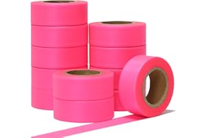 G GEYYANG GEYYANG 12 Pack Fluorescent Pink Flagging Tape,Non-Adhesive Plastic Ribbon,Neon Marking Tape for Survey Boundaries, Trees and Hazardous Areas,Surveyors Tape,Flag Tape,1" x 98ft,3.35 Mil