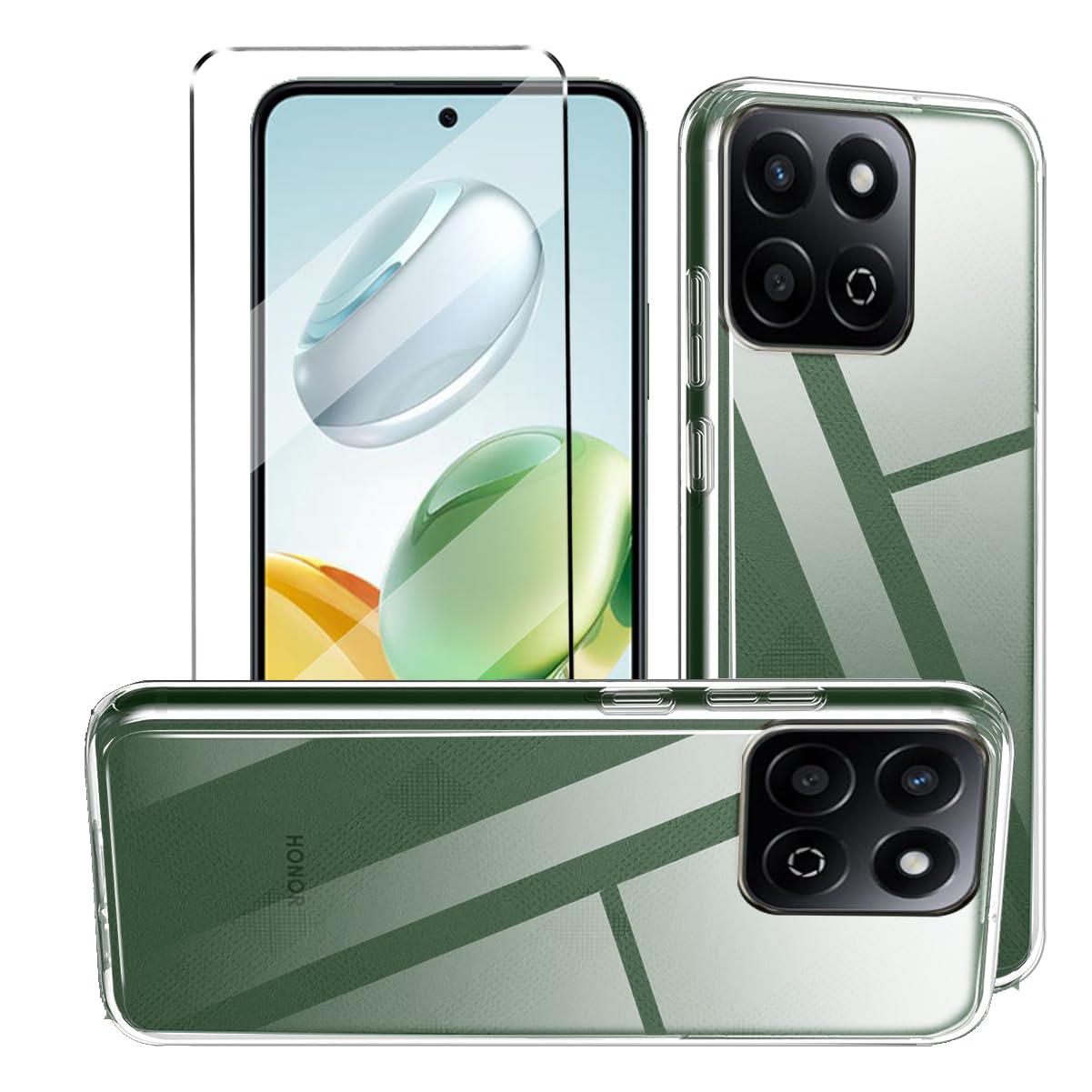 HuiYouMY 2-in-1 Case Compatible with Honor 200 Smart Cover with 1 Pack Tempered Glass Screen Protector for Honor 200 Smart, Slim Fit Soft TPU Shockproof Anti-Scratch Phone Case - Clear — image 1