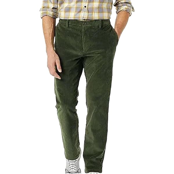 Men's Corduroy Pants Pleated Front Regular Fit Elastic Waist