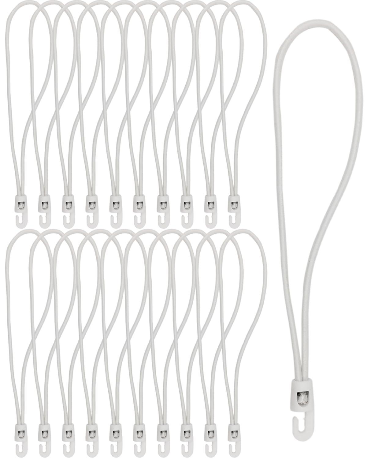 WMZOBH Bungee Cords with Hooks 25 Pcs - 10 Inch Elastic Bungee Ropes with Hooks - Short Tarpaulin Hooks - Small Bungee Rope (White)