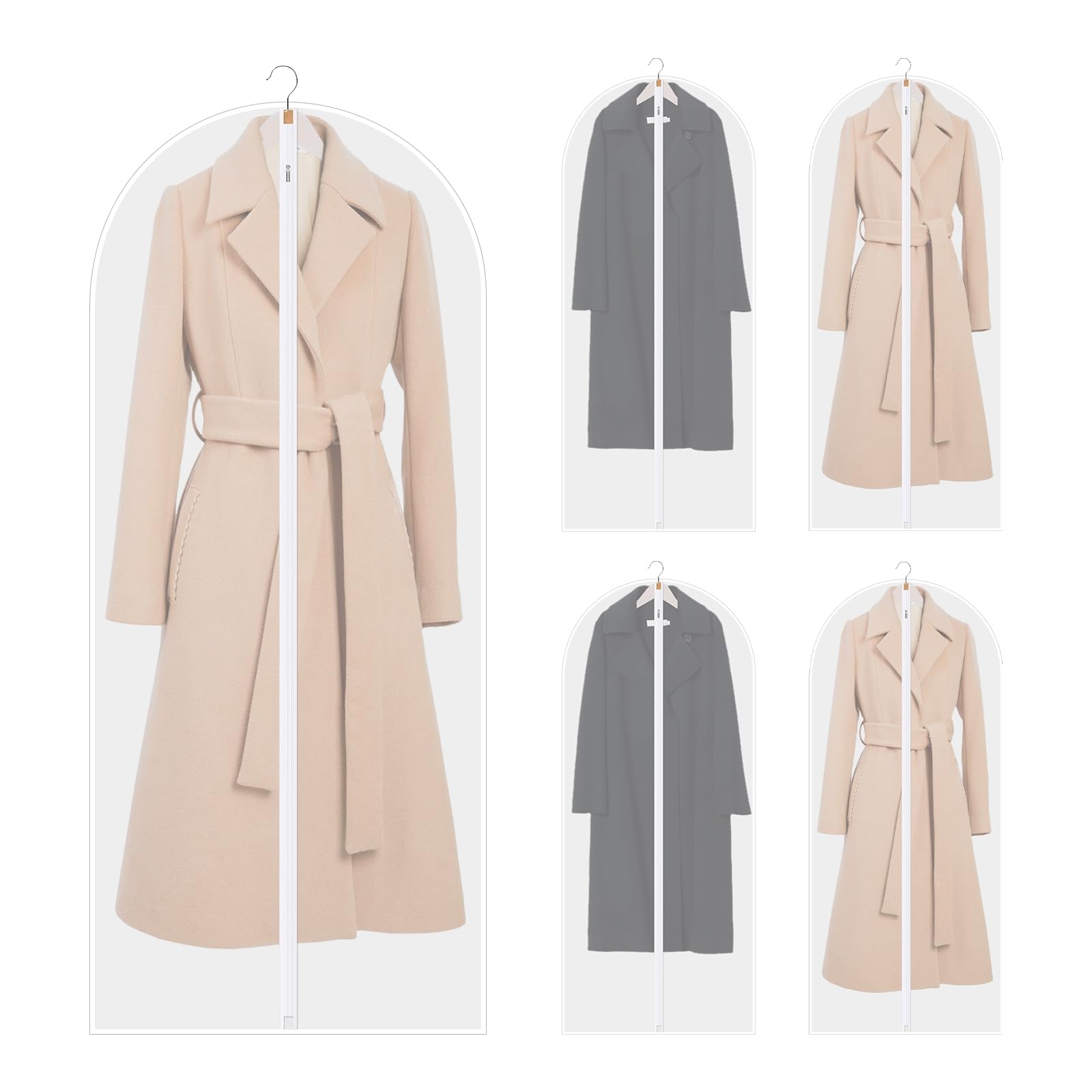 Rigidstone 5 Pieces Dress Covers, Transparent Zipper Clothes Seat Covers Dustproof Waterproof and Moisture Proof for Clothes, Clothes, Shirts (60 x 140cm)