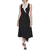Karl Lagerfeld Womens Colorblock Silky Crepe Sleeveless Midi Dress