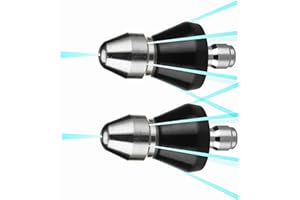 FULLIKES Sewer Cleaning Tool High-Pressure Nozzle, 2 Pack Sewer Jetter Kit for Pressure Washer, Stainless Steel, 1 Front Jet and 6 Rear Jets Sewer Jetter Nozzle with 1/4" Quick Connector, 5000Psi (A)