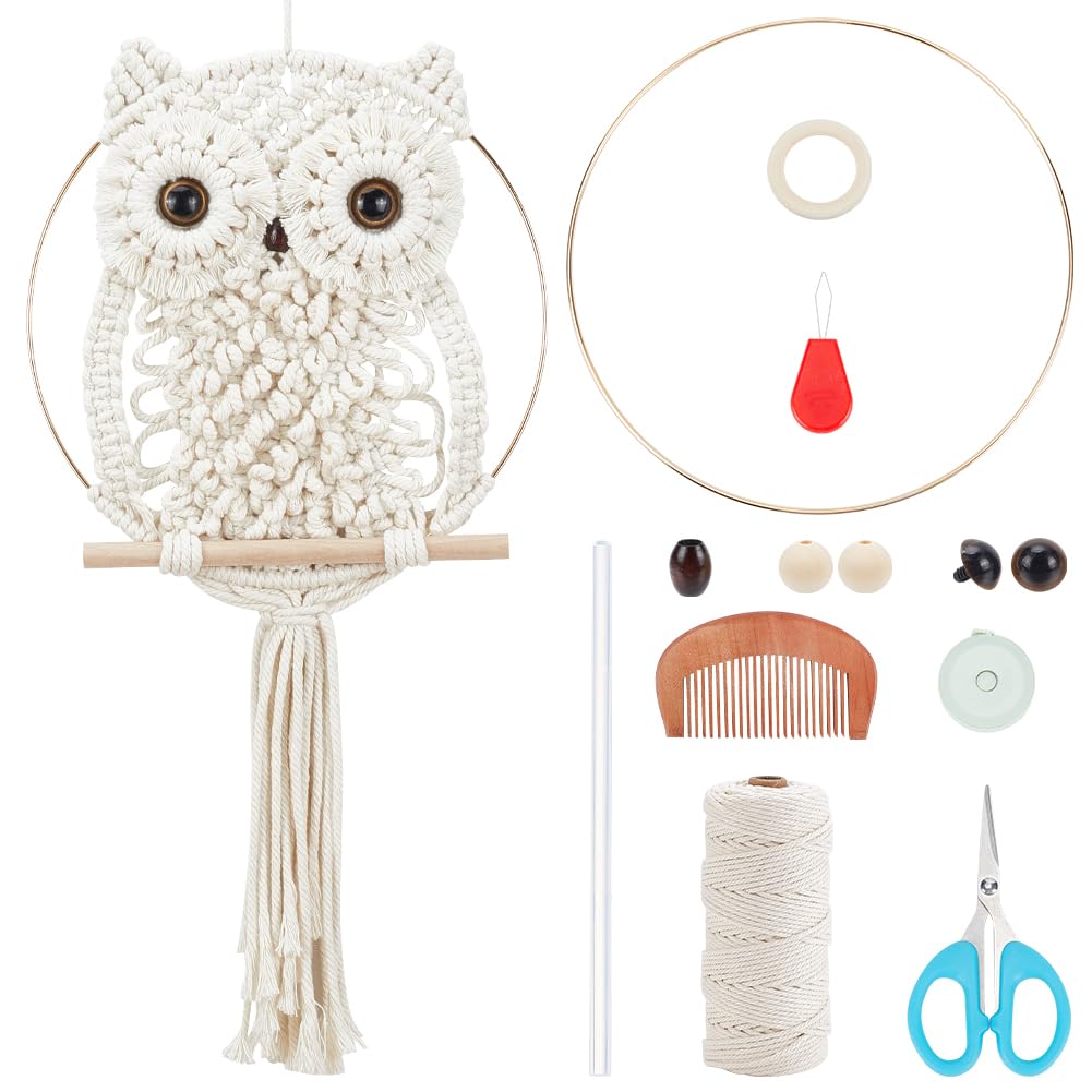 ORIGACH DIY Macrame Owl Wall Hanging Tapestry Kit Macrame Owl Kit for Beginner Boho Handmade Woven Wall Hanging Decor for Living Room Bedroom