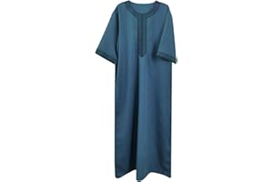 Mens Embroidered Moroccan Thobe Men Muslim Djellaba Robe Islamic Jubba Prayer Kaftan Islamic Arabic Abaya