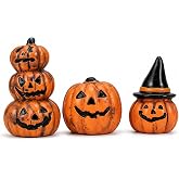 3pcs Miniature Figurines Pumpkins, Halloween Fairy Garden Decorations | 3 Distinct Pumpkin Styles for Dollhouses, Fairy Gardens, Shelves, Tabletop Displays, and Halloween Scenes