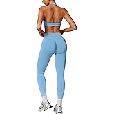 ABOCIW Workout Sets for Women Seamless Scunch Butt Lifting Impact Leggings Halter Sports Bra 2 Piece Gym Outfits