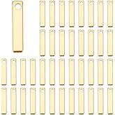 Beebeecraft 1 Box 150Pcs Rectangle Charms 24K Gold Plated Brass 10x2mm Flat Bar Charms with 1mm Hole for DIY Earring Necklaces Jewelry Making