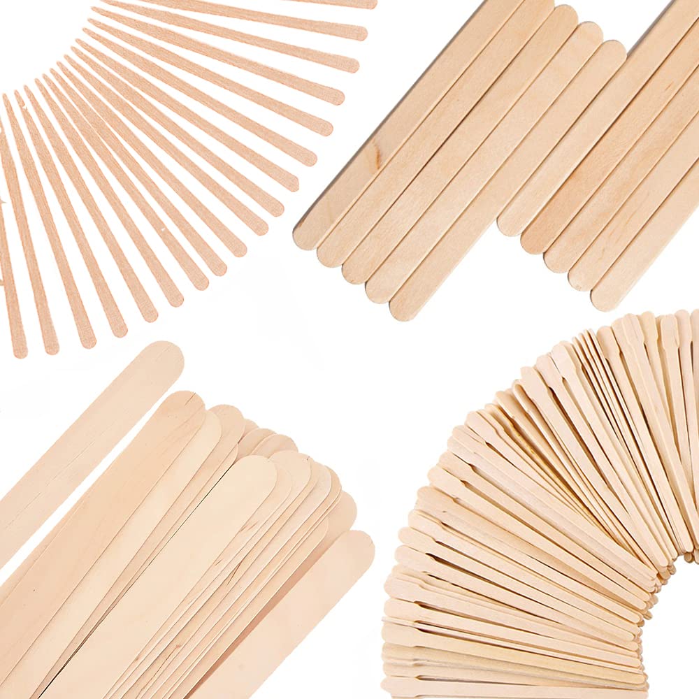 Mibly 4 Style 500 Pcs Assorted Wooden Wax Sticks for Body Legs Face and Small Medium Large Sizes Eyebrow Waxing Applicator Spatulas for Hair Removal