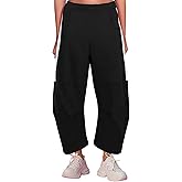 UANEO Women's Barrel Leg Pant Wide Leg Elastic Waisted Track Pants Trousers Casual Palazzo Striped Sweatpants with Pockets