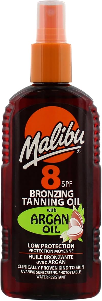 Malibu Sun SPF 8 Bronzing Tanning Oil Spray Argan Oil 200ml Water Resistant