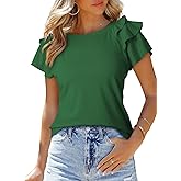 SHEWIN Womens Summer Tops Ruffle Short Sleeve T Shirts Casual Slim Fit