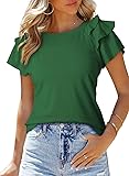 SHEWIN T Shirts for Women Ruffle Short Sleeve Tops