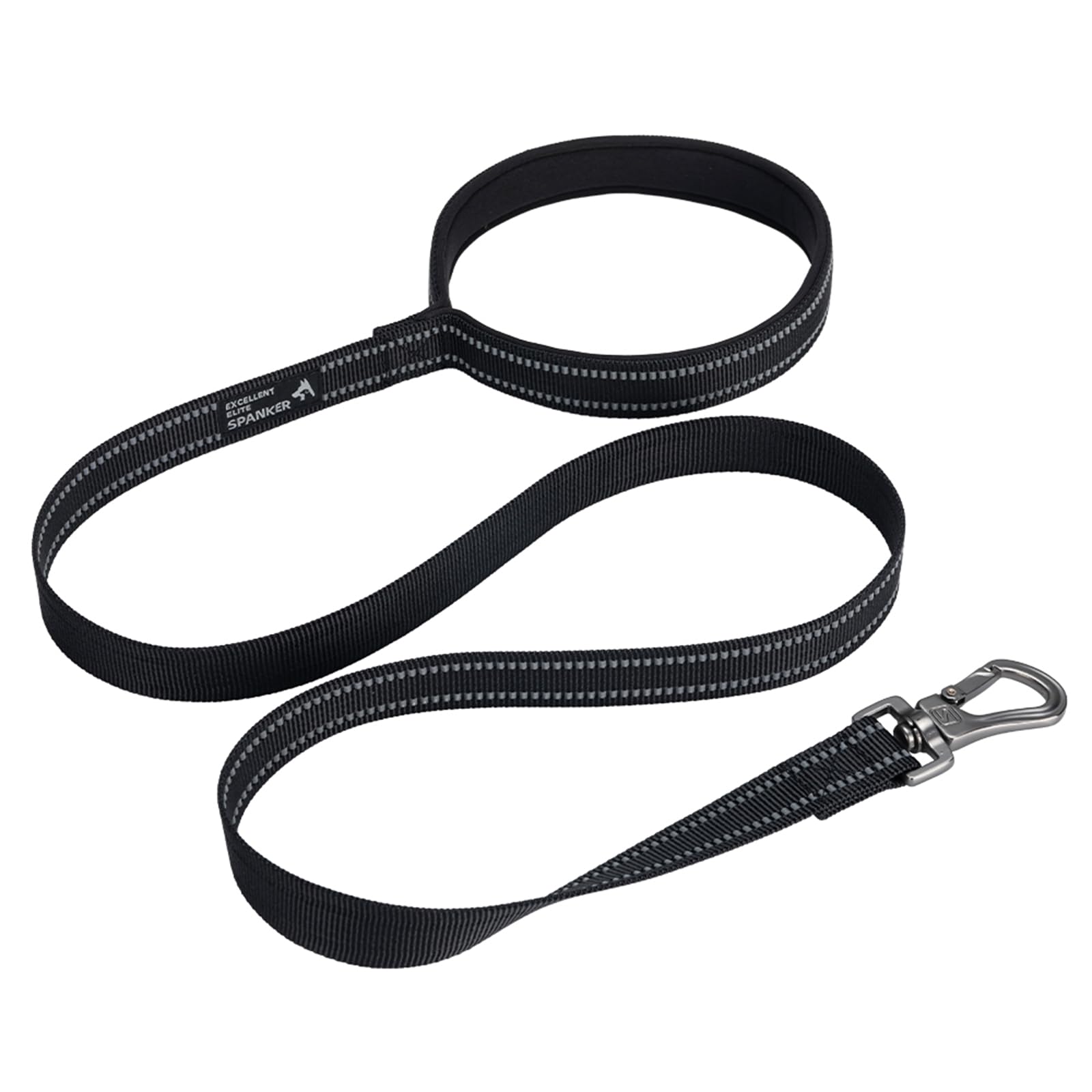 EXCELLENT ELITE SPANKER Strong Durable Nylon Dog Training Leash Traction Rope 4 Feet Long 1" Wide with Comfortable Padded Handle for Small and Medium Dog(Black)