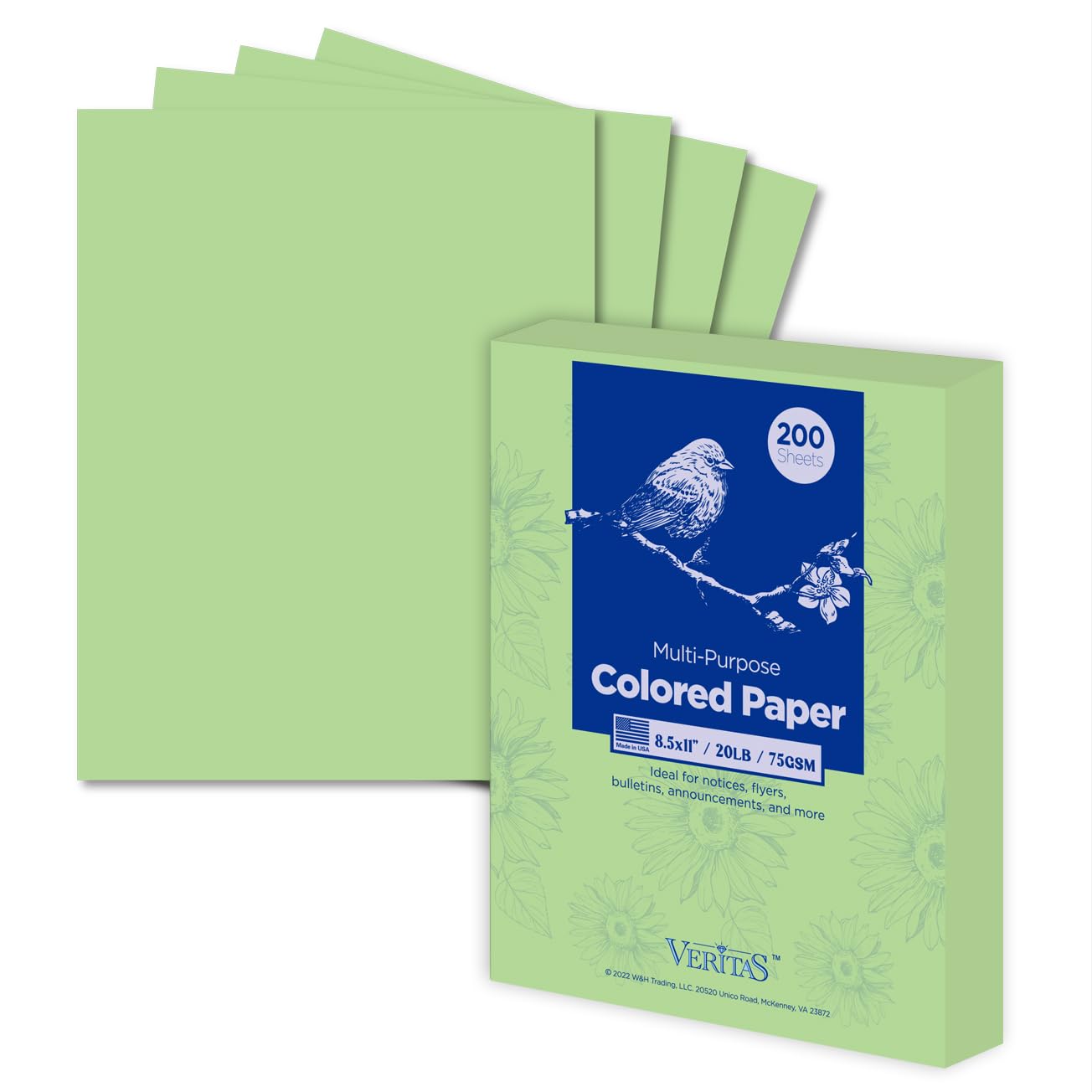 Photo 1 of WritePads Veritas Colored Copy Paper, Green Colored Printer Paper 8.5” x 11”, 20 lb / 75 GSM, 200 Sheets (1 Reams) Computer Paper, Multi-Purpose paper, Made in USA