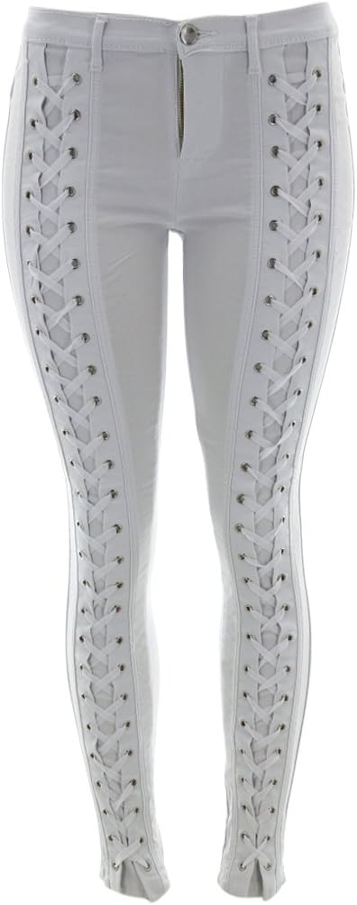 Roma Concept Women's Front Full Lace up Highwaist Pant - White