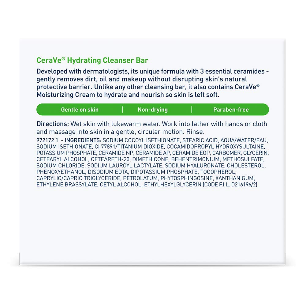 CeraVe Hydrating Cleanser Bar | 2 Pack (4.5 Ounce) | Soap-Free Body and Face Cleanser Bar | Fragrance Free and Non-Irritating : Beauty