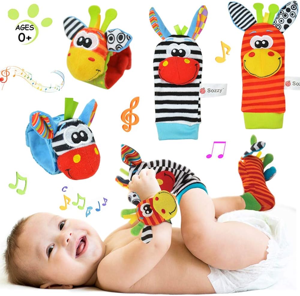Baby Rassel Socken & Handgelenk Spielzeug - Sensorisches Spielzeug 0-12 Monate