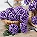 MACTING 30PCS Artificial Flower Roses Fake Purple Flowers with Stem Real Touch Foam Roses for DIY Wedding Bouquet Table Centerpieces Party Bridal Shower Home Christmas Decorations