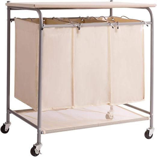 Home & Garden NEW White Folding Ironing Board Laundry Cart 4 Bin