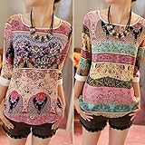 MEXUD-Blouse Tops with Fashion Blouse Chiffon Printing Elegant 3/4 Sleeve Puff Sleeve T-Shirt for Women