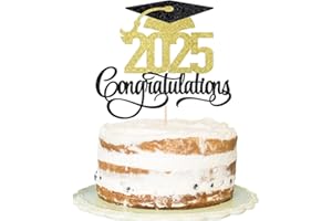 FLORCMET Black Gold Glitter 2025 Congratulations Graduation Cake Topper,Congrats Grad Cake Decor - 2025 High School/College/Senior Graduation Party Decorations Supplies