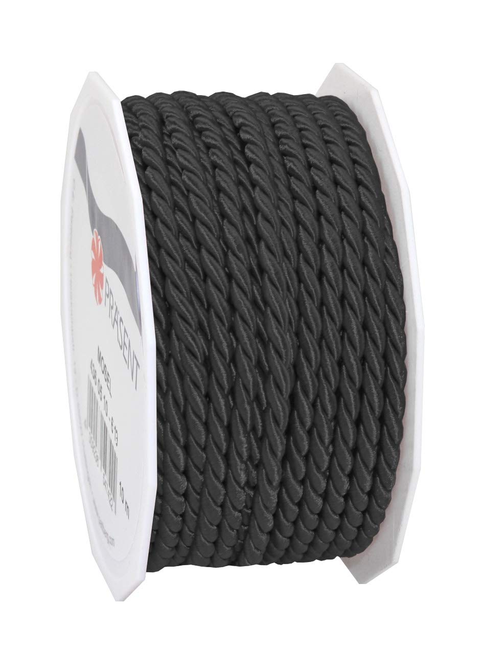 C.E. Pattberg Mosel Cord in Black, 55 Yards of Braided Cord for Gifts, Parcels & Presents, 0.16 inches Width, Accessories for Decoration and Handicrafts, Tearproof Tape for Gift Wrapping