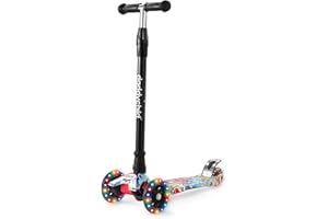DADDYCHILD Scooters for Kids 3 Wheel Kick Scooter for Toddlers Girls & Boys, 4 Adjustable Height, Lean to Steer, Extra-Wide Deck, Light Up Wheels for Children from 3 to 14 Years Old