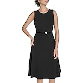 Tommy Hilfiger Womens Sleeveless Crew Neck Pinwheel Knit Belted Fit and Flare Dress