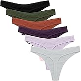Ekouaer Womens Thongs Invisible Panties No Show Seamless Low Waist Breathable G-String Cotton Thongs 6 Pack